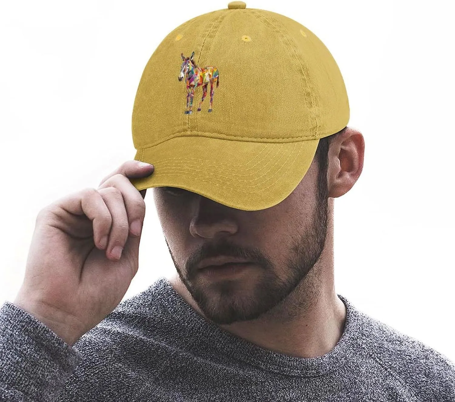 Donkey Geometric Graphic Animal Art Cotton Baseball Cap Classic Golf Dad Hat Adjustable Trucker Hats Printing Plain Cap