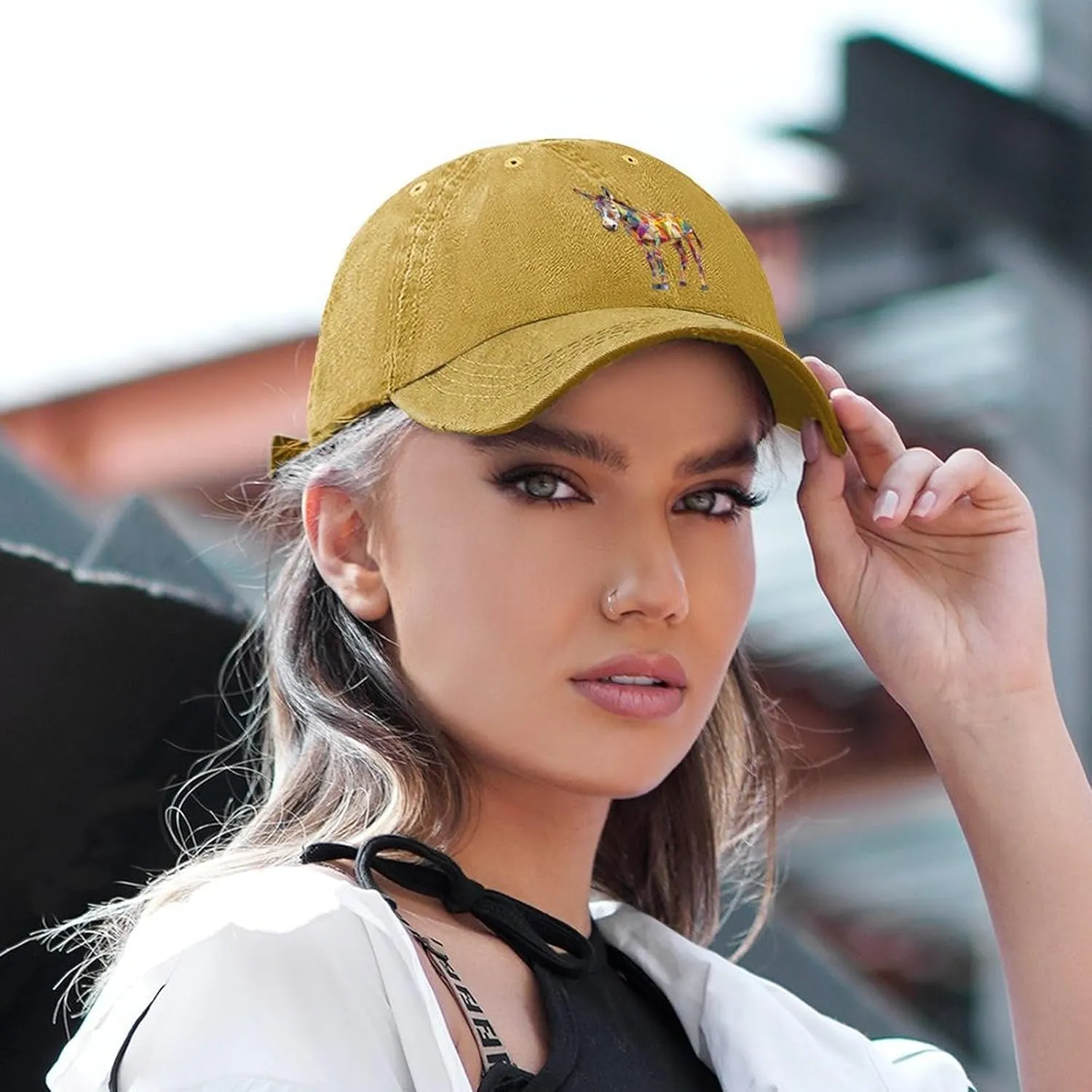 Donkey Geometric Graphic Animal Art Cotton Baseball Cap Classic Golf Dad Hat Adjustable Trucker Hats Printing Plain Cap