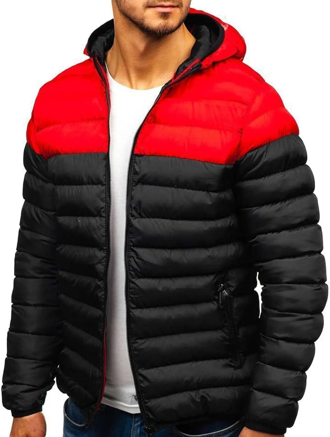 Down Jacket Men Winter Jackets Packable Lightweight Jacket Long Sleeve Zip Up Fuzzy Winter Jackets with Hood