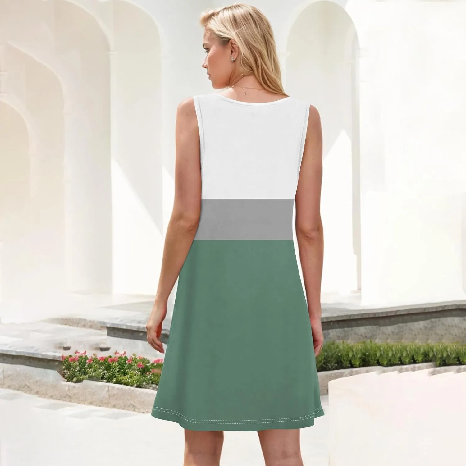 Dress for Women Spring Tank Dress Short Sun Dresses Sleeveless Patterned A Line Dresses Summer Flowy with Pocket