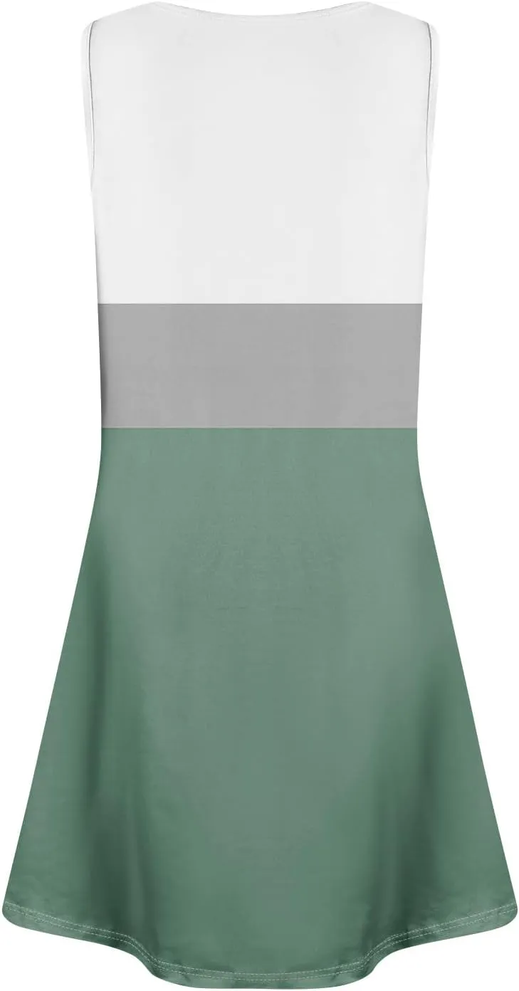 Dress for Women Spring Tank Dress Short Sun Dresses Sleeveless Patterned A Line Dresses Summer Flowy with Pocket