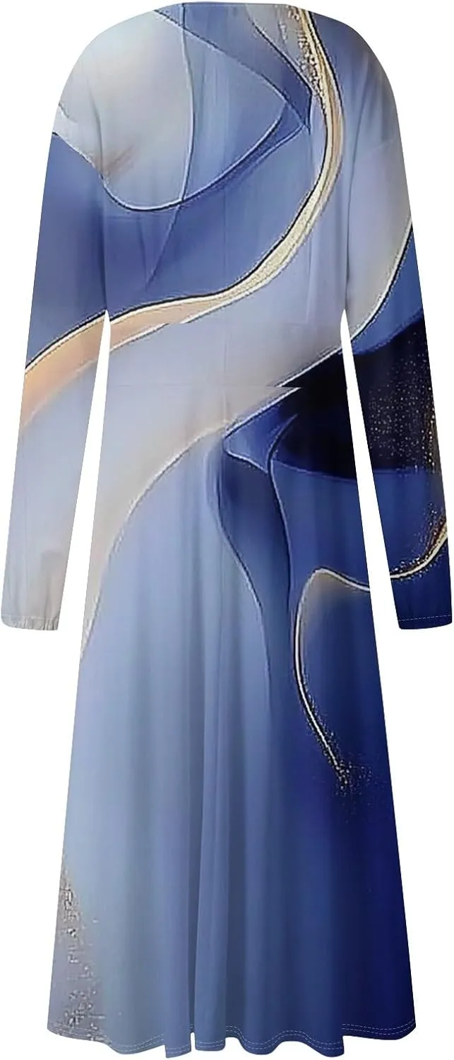 Dresses for Women 2025 Spring Midi Long Sleeve V Neck Boho Work Trendy Vacation Fitted Cruise Dress