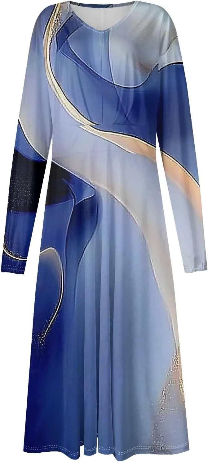 Dresses for Women 2025 Spring Midi Long Sleeve V Neck Boho Work Trendy Vacation Fitted Cruise Dress
