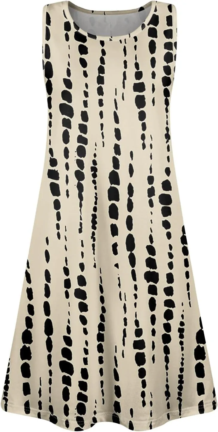 Dresses for Women Spring Tank Sundresses Sleeveless Short Dress Casual Fashion Summer Floral Flowy Dress with Pocket