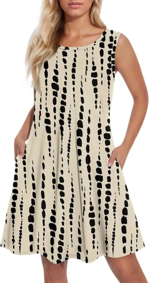 Dresses for Women Spring Tank Sundresses Sleeveless Short Dress Casual Fashion Summer Floral Flowy Dress with Pocket