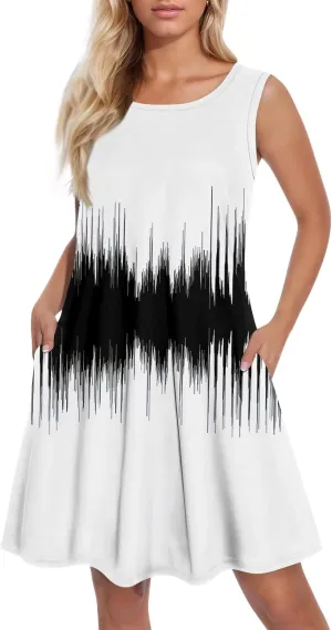 Dresses for Women Spring Tank Sundresses Sleeveless Short Dress Casual Fashion Summer Floral Flowy Dress with Pocket