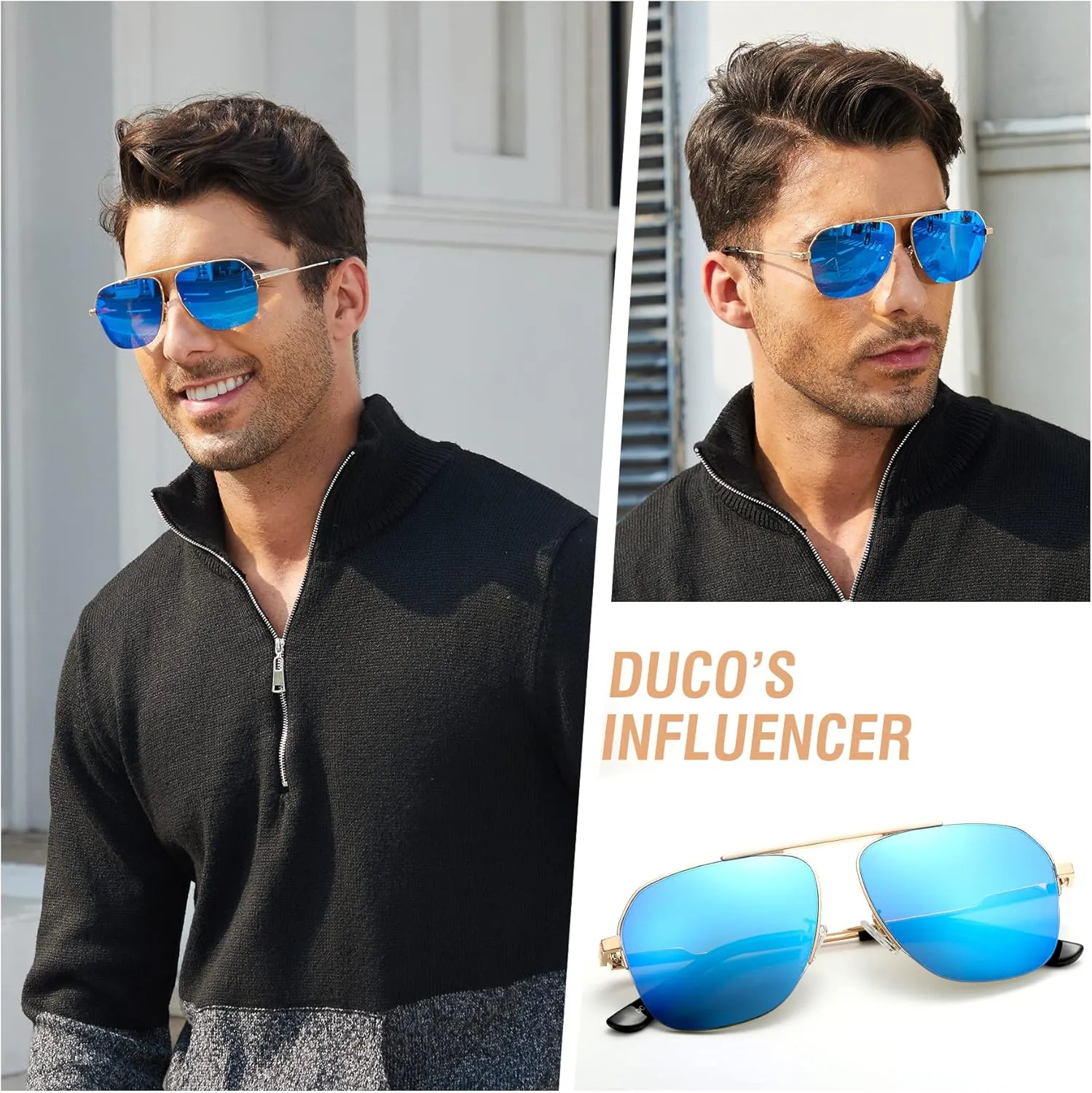 DUCO Retro Aviator Sunglasses for Mens Womens Semi-Rimless Non-Polarized Trendy Sun Glasses Metal Frame for Driving DC3035
