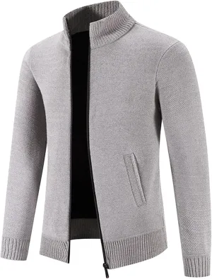 DuDubaby Fall Jackets for Men Winter Sweater Cardigan Men's Plush Thickened Sweater Stand Collar Zipper Loose Warm Coat