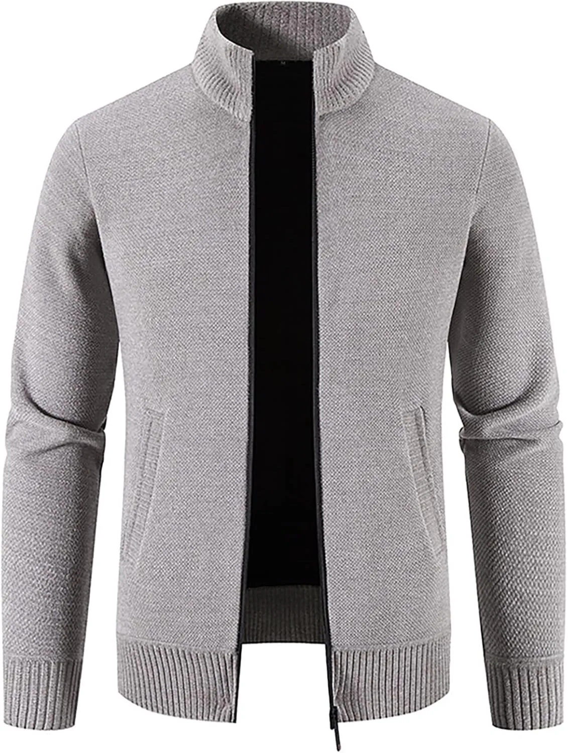 DuDubaby Fall Jackets for Men Winter Sweater Cardigan Men's Plush Thickened Sweater Stand Collar Zipper Loose Warm Coat