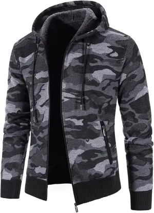 DuDubaby Men's Fashion Long Sleeve Warm Camouflage Printed Hooded Jacket Top