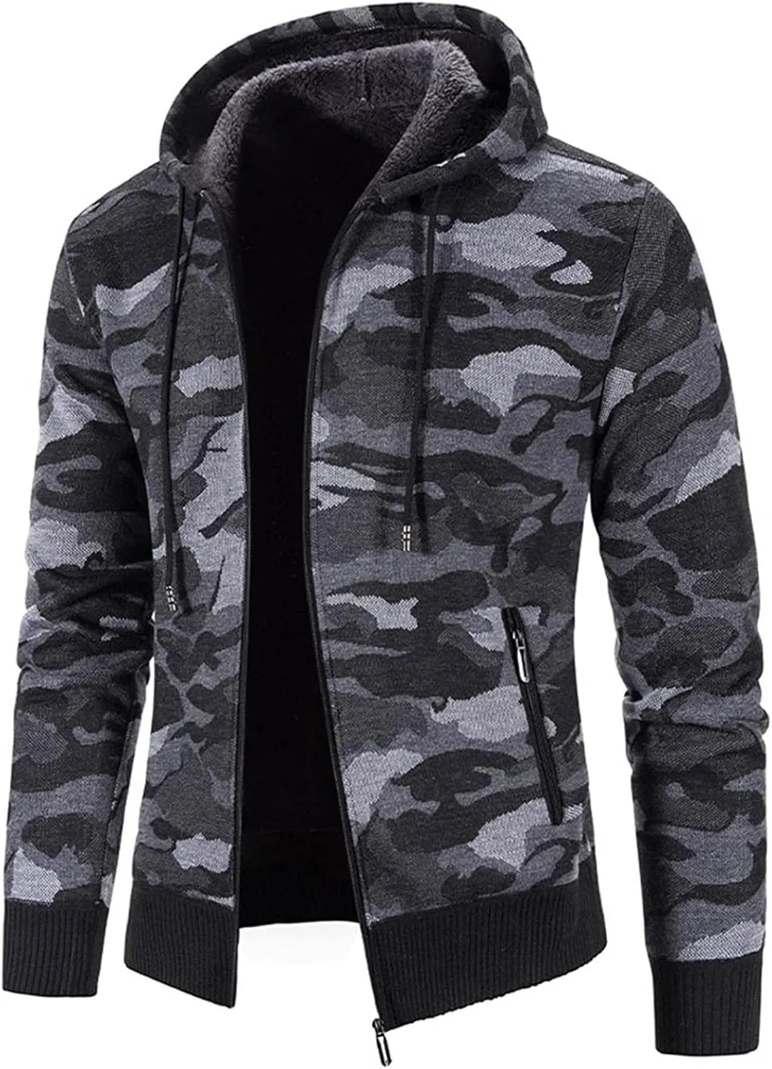DuDubaby Men's Fashion Long Sleeve Warm Camouflage Printed Hooded Jacket Top