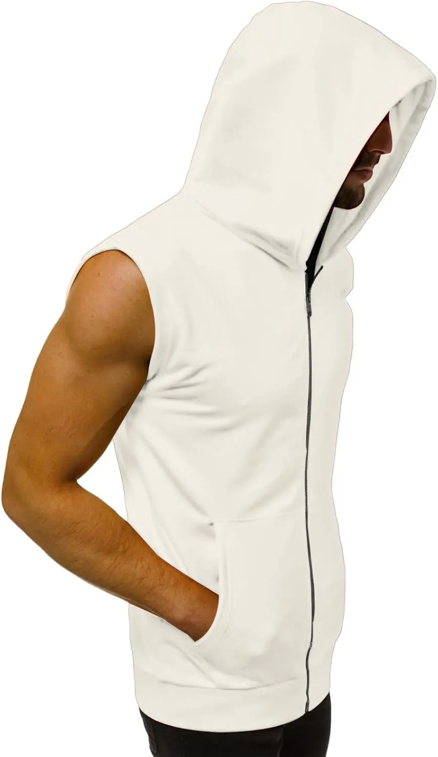 evzosrz Mens Workout Hoodies Full Zip Hooded Tank Tops Fashion Sleeveless Bodybuilding Fitness Muscle Tees Shirt with Pocket