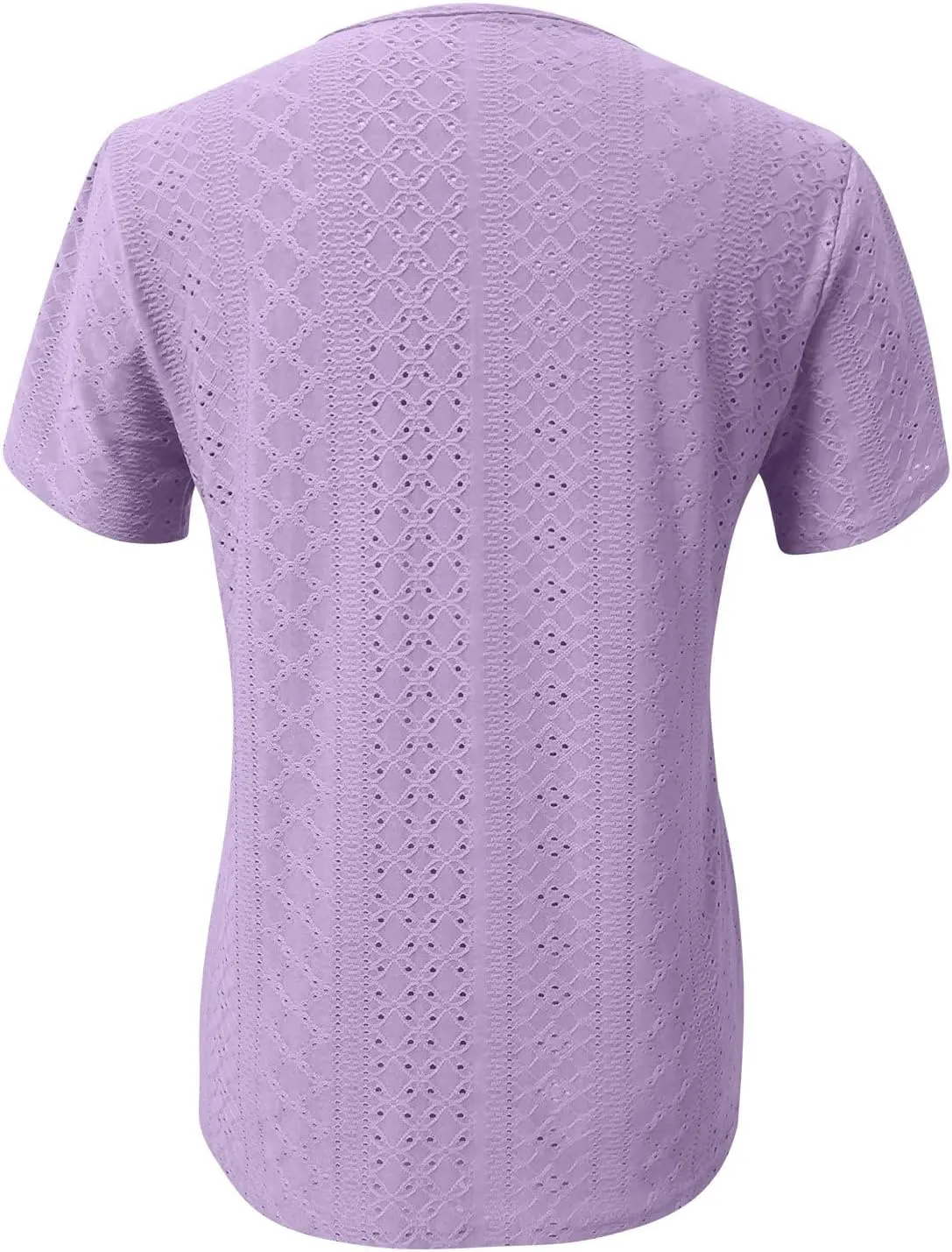 Eyelet Shirts for Women 2025 Casual Short Sleeve Solid Color T-Shirts Trendy Loose V Neck Button Summer Tops