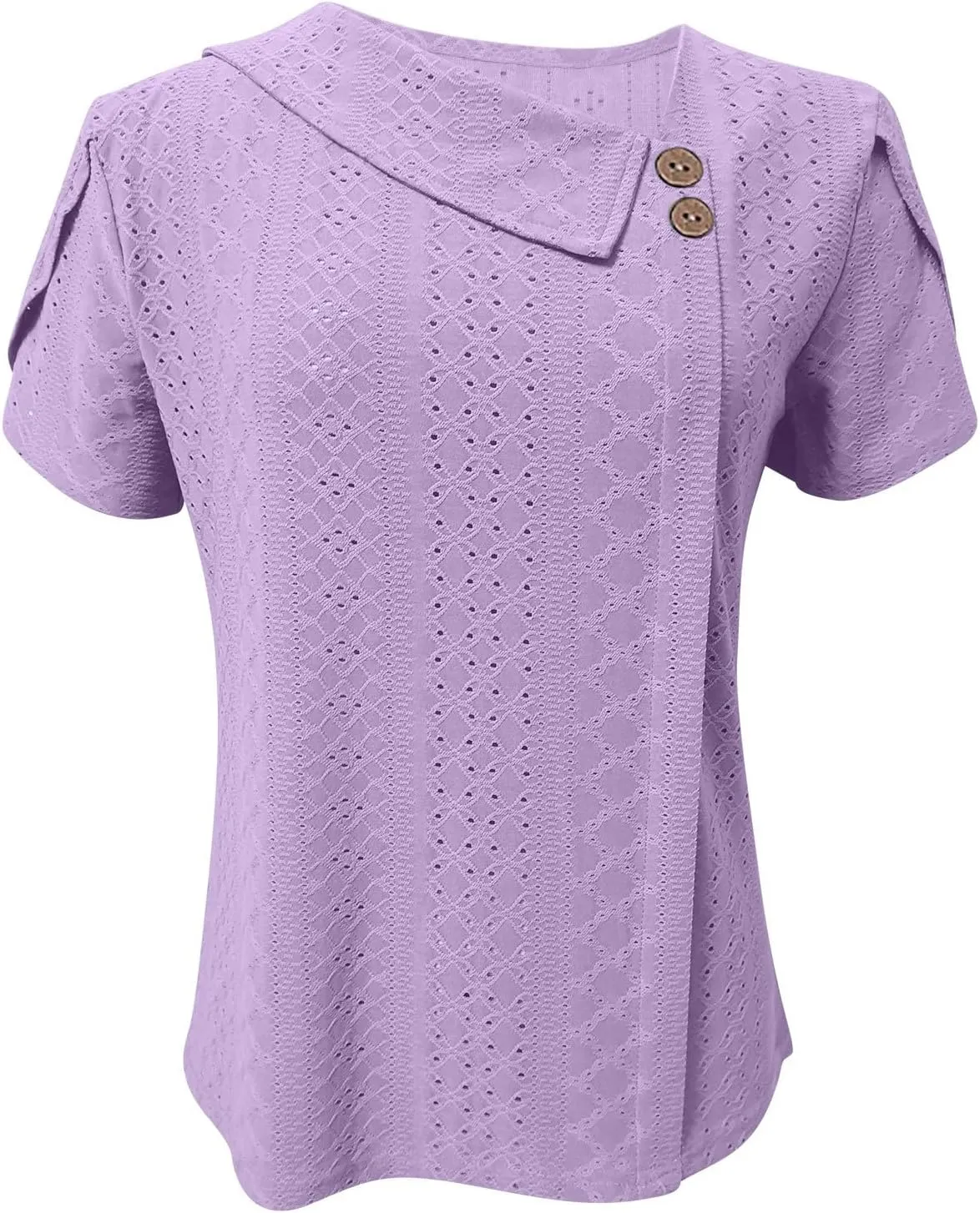 Eyelet Shirts for Women 2025 Casual Short Sleeve Solid Color T-Shirts Trendy Loose V Neck Button Summer Tops