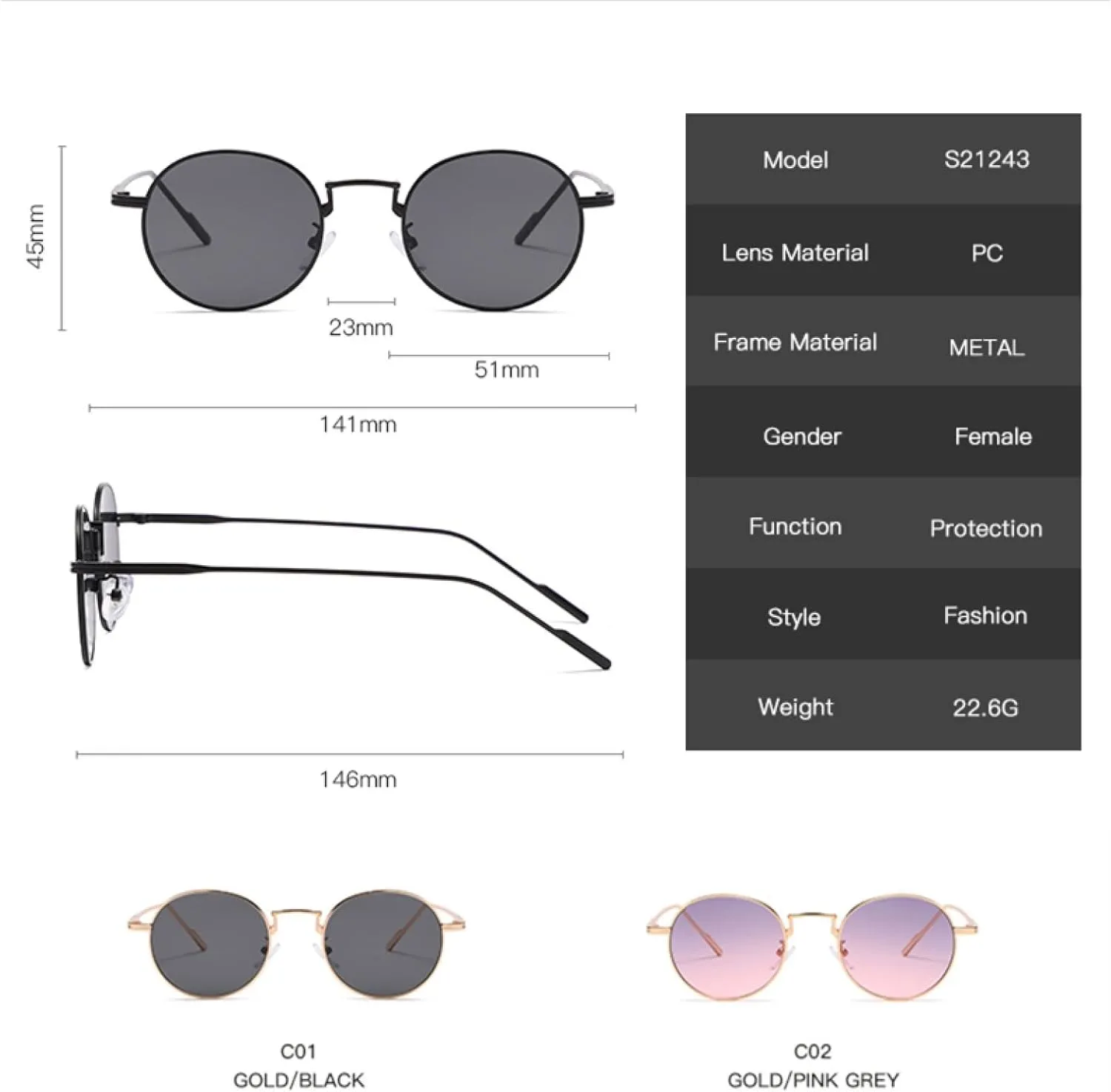 Fashion Round Vintage Sunglasses for Women Men Gradient Retro Alloy
