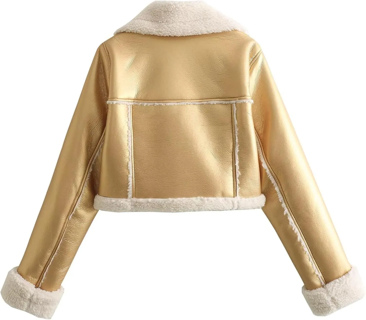 Faux Leather Jacket for Women Cropped Sherpa Lined Jacket Coat Faux Shearing Fur Warm Coat Thicken Fleece Lined Parka