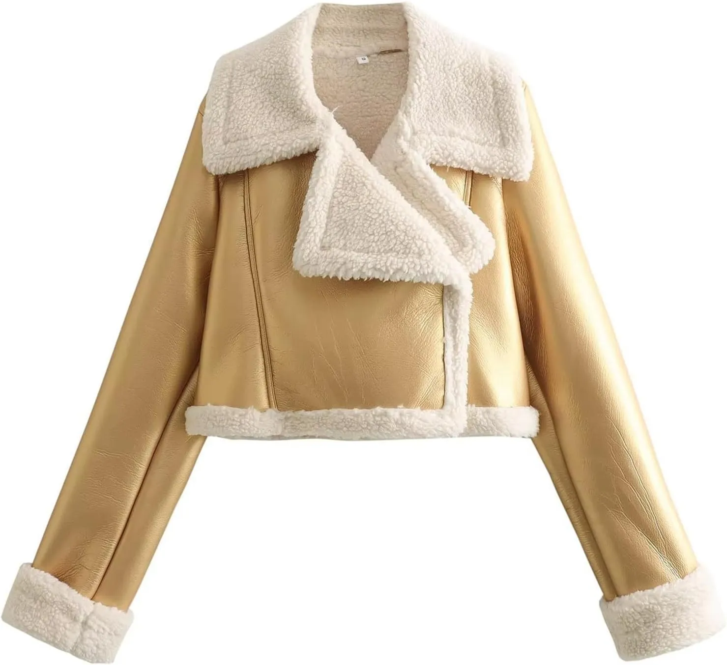 Faux Leather Jacket for Women Cropped Sherpa Lined Jacket Coat Faux Shearing Fur Warm Coat Thicken Fleece Lined Parka