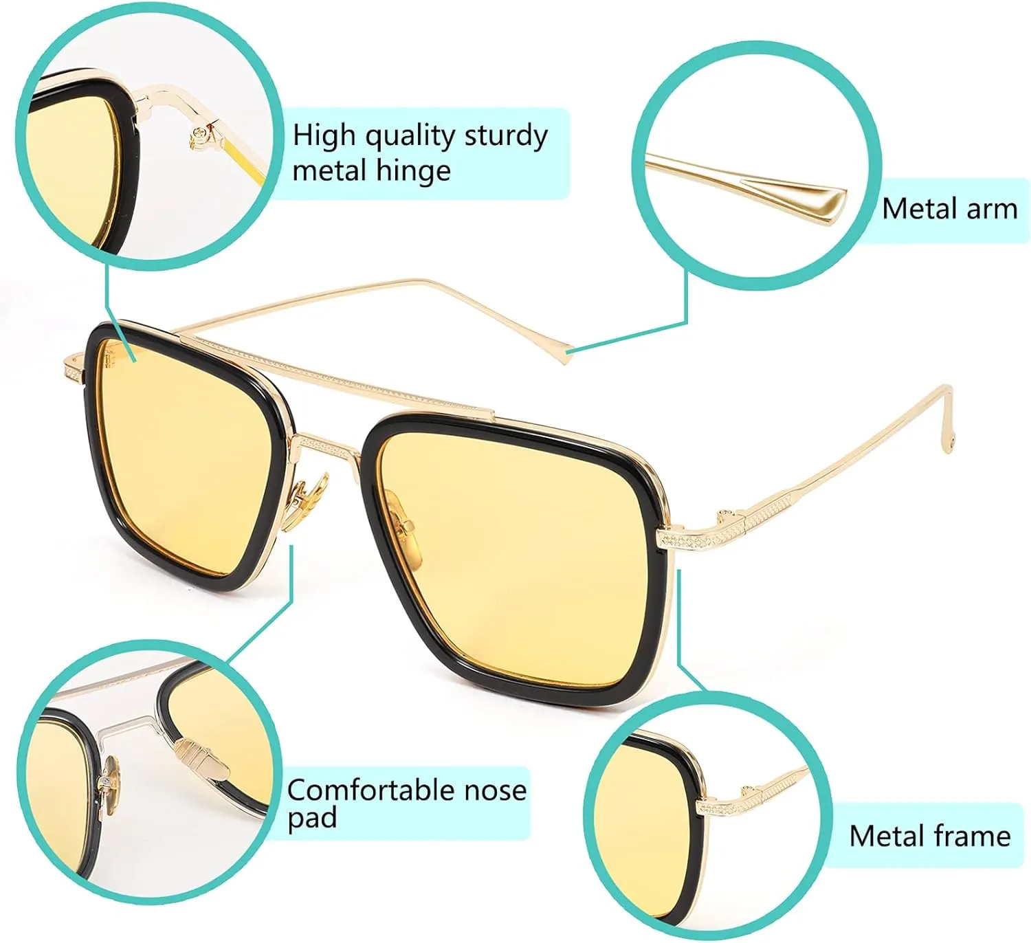 FEISEDY Retro 70s Pilot Sunglasses Tony Sunglasses Trendy Women Square Sun Glasses B2510