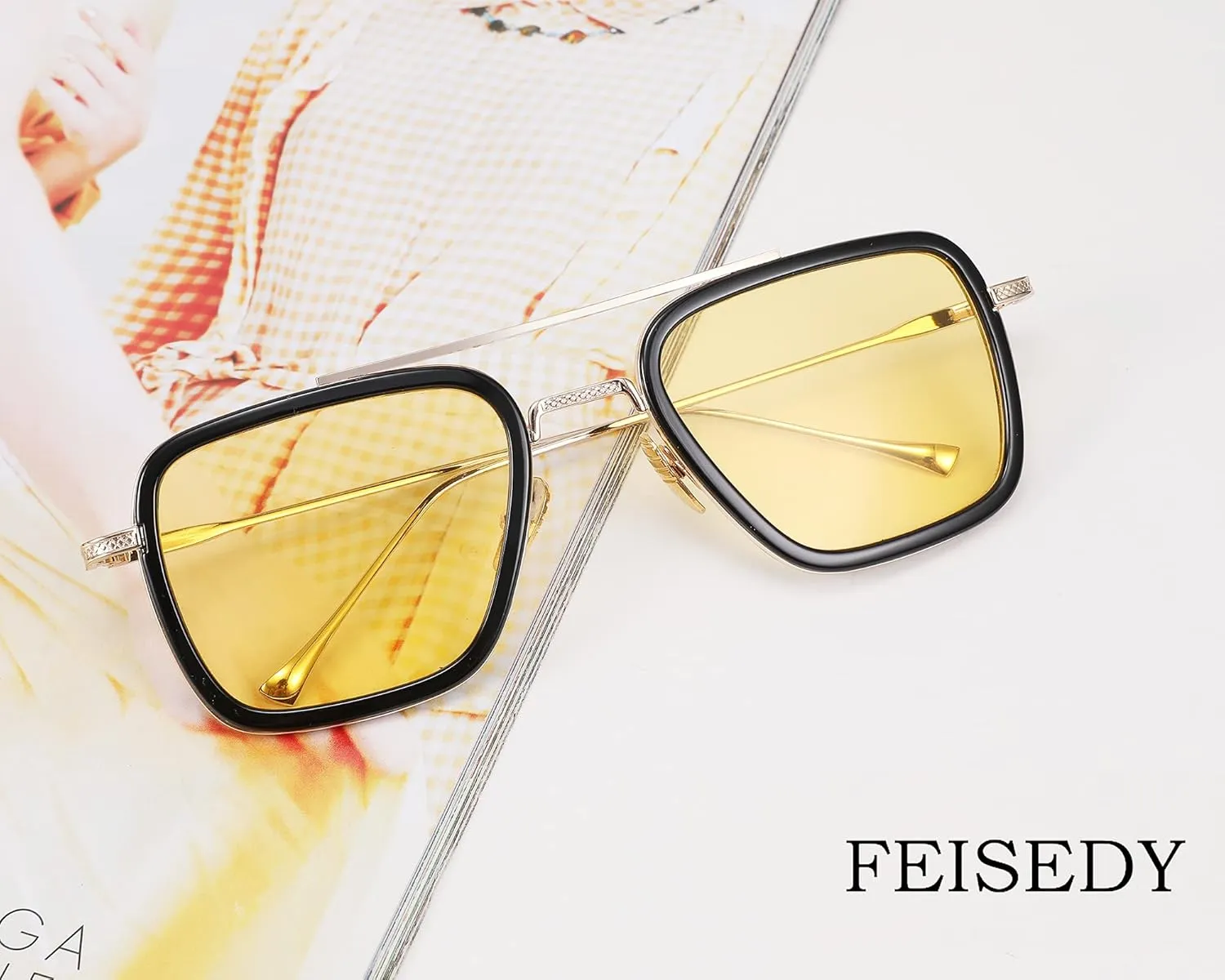 FEISEDY Retro 70s Pilot Sunglasses Tony Sunglasses Trendy Women Square Sun Glasses B2510