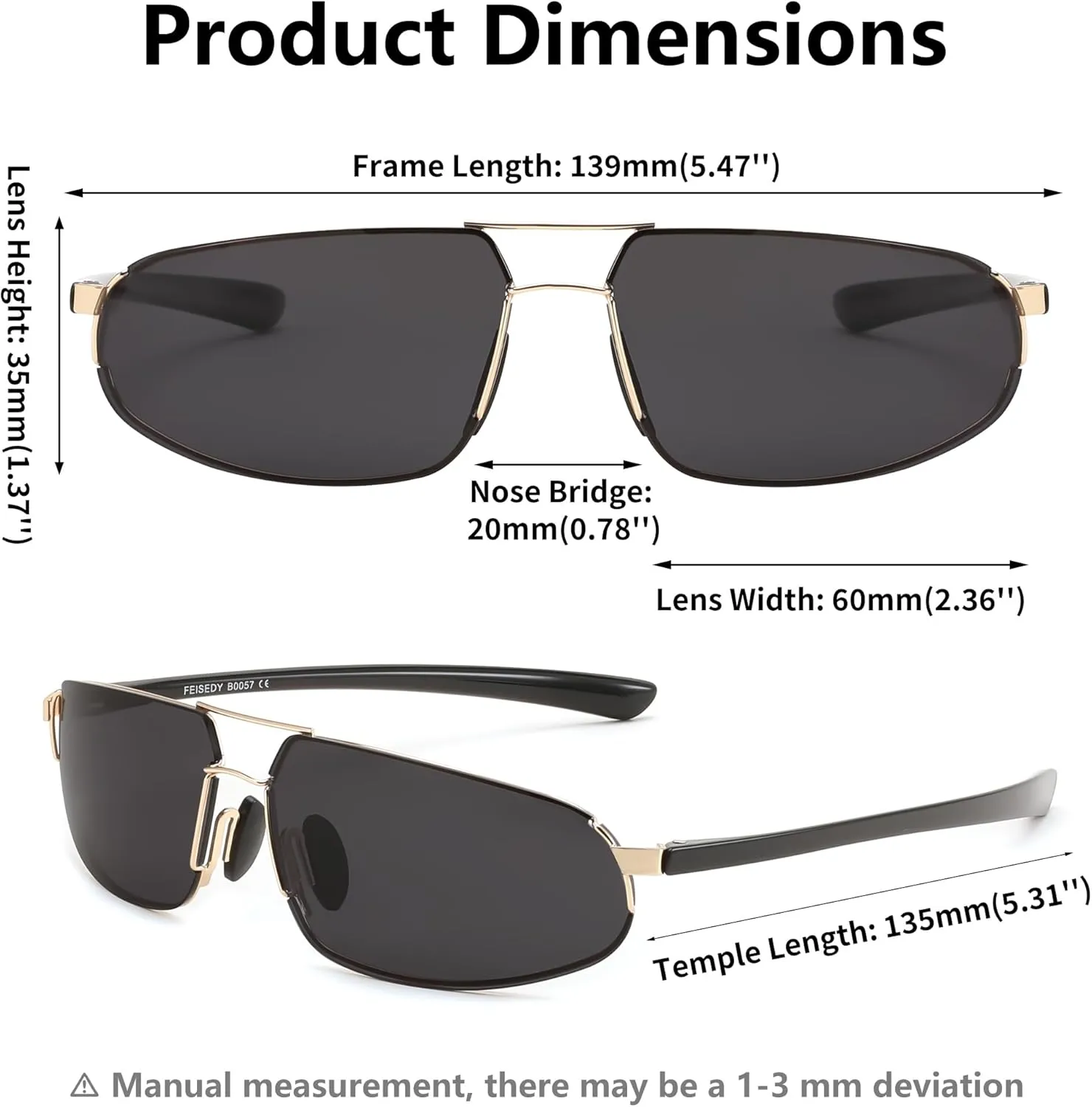 FEISEDY Vintage Sunglasses Men Polarized, Aviator Metal Frame Lightweight, Driving Fishing Running B0057