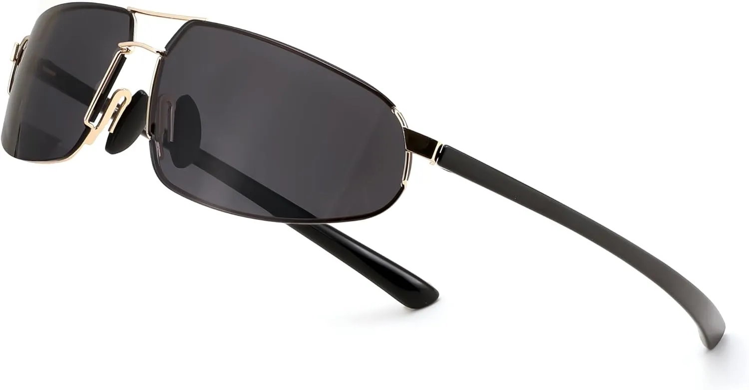 FEISEDY Vintage Sunglasses Men Polarized, Aviator Metal Frame Lightweight, Driving Fishing Running B0057