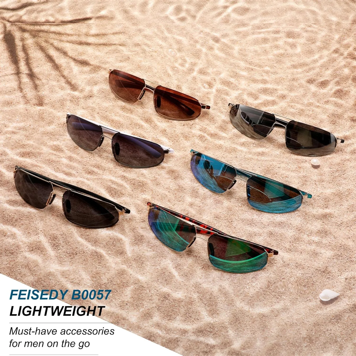 FEISEDY Vintage Sunglasses Men Polarized, Aviator Metal Frame Lightweight, Driving Fishing Running B0057