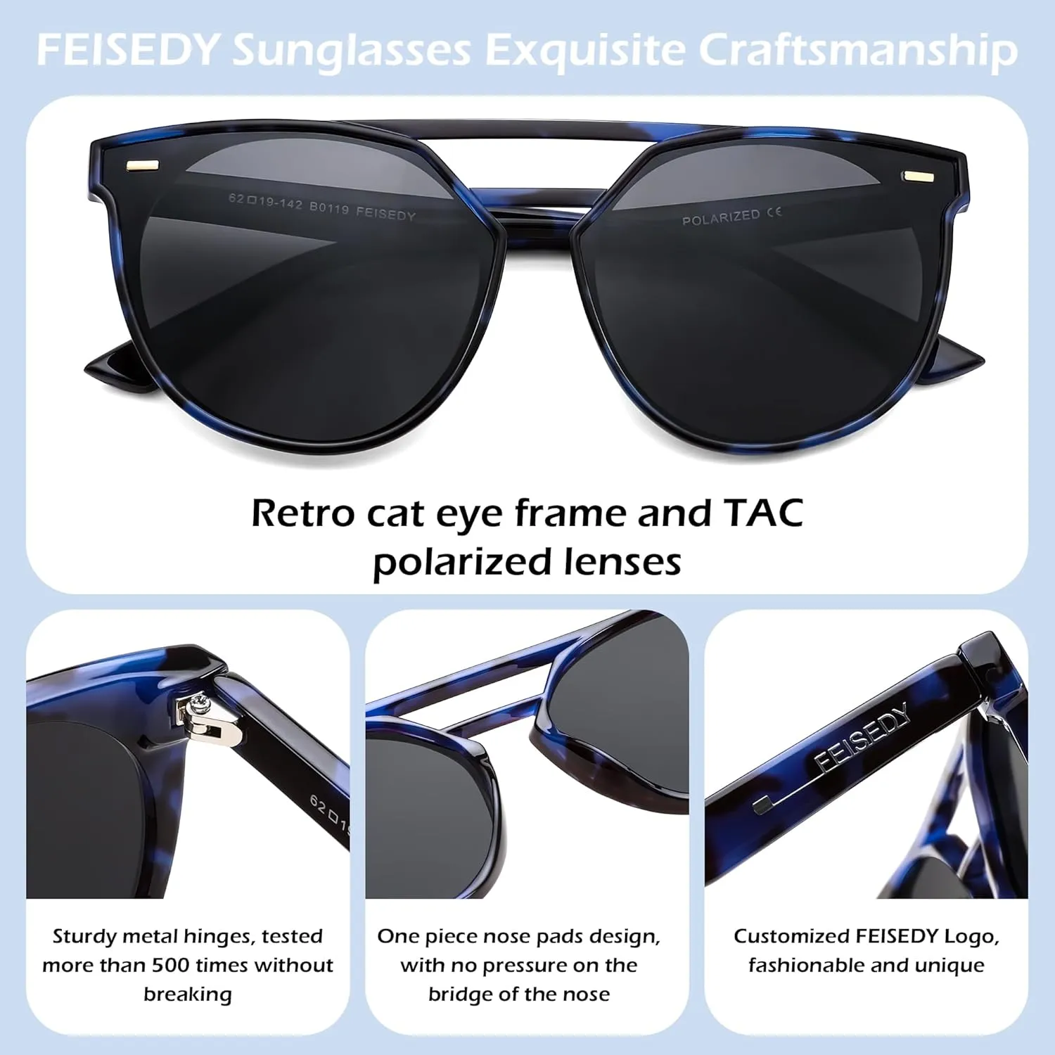 FEISEDY Women's Sunglasses, Cat Eye Aviator Style, UV400 Polarized Sun Glasses, Cute Vintage Trendy B0119