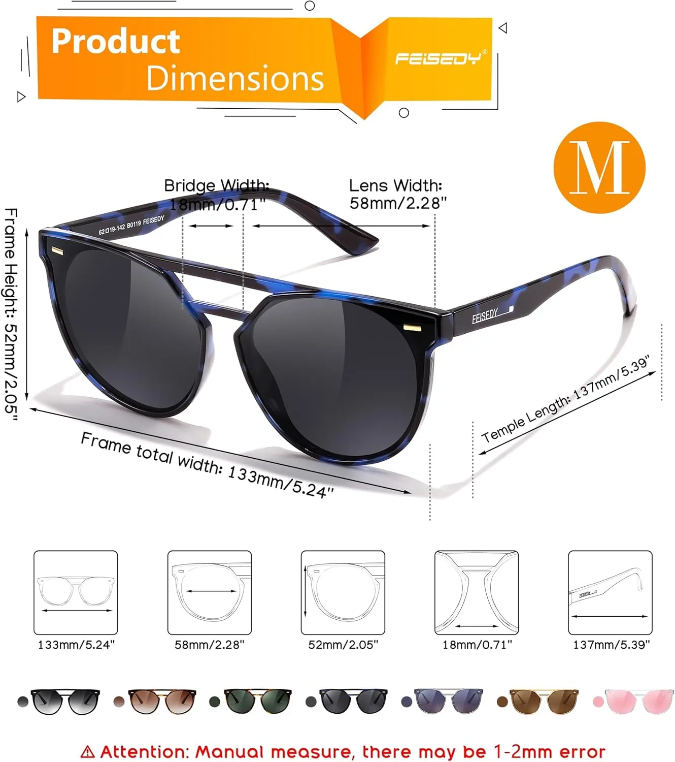 FEISEDY Women's Sunglasses, Cat Eye Aviator Style, UV400 Polarized Sun Glasses, Cute Vintage Trendy B0119