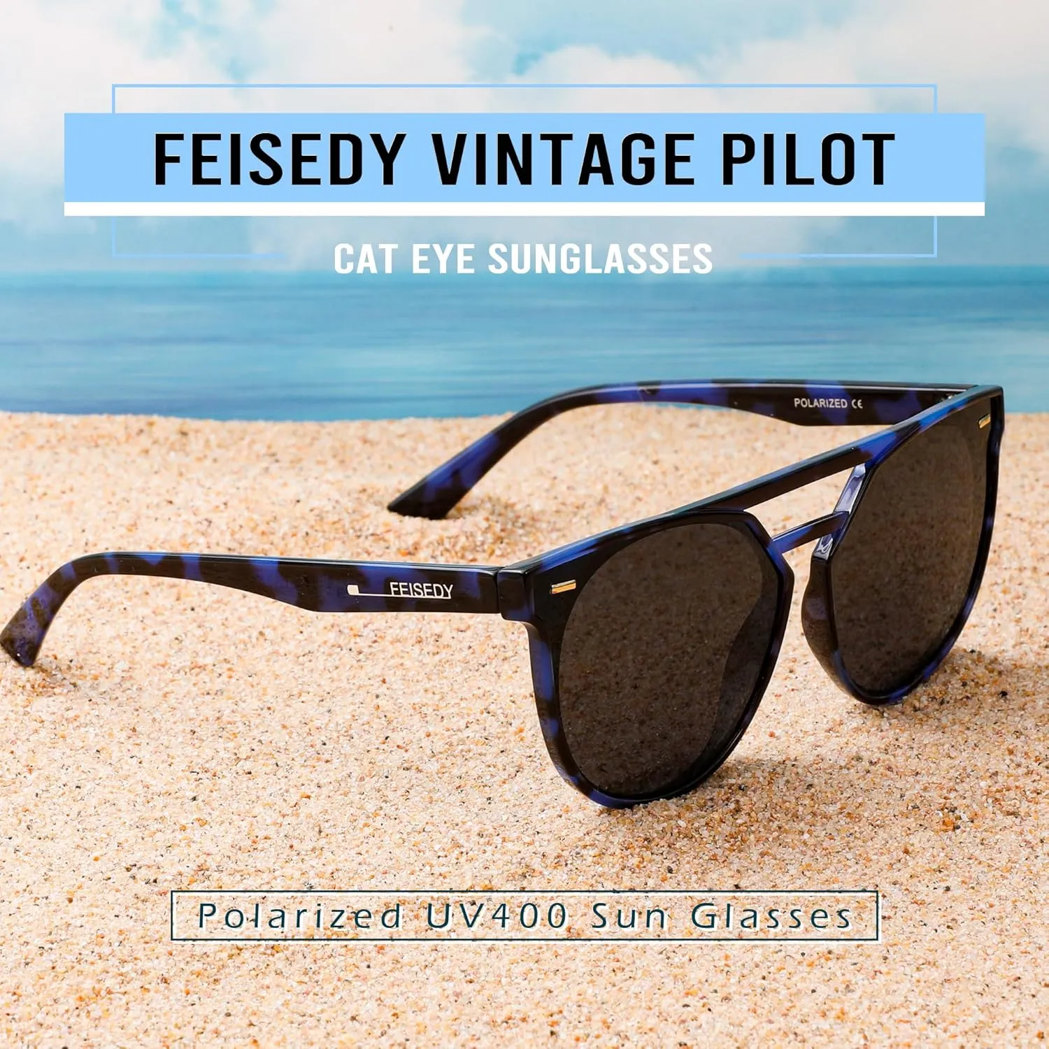 FEISEDY Women's Sunglasses, Cat Eye Aviator Style, UV400 Polarized Sun Glasses, Cute Vintage Trendy B0119