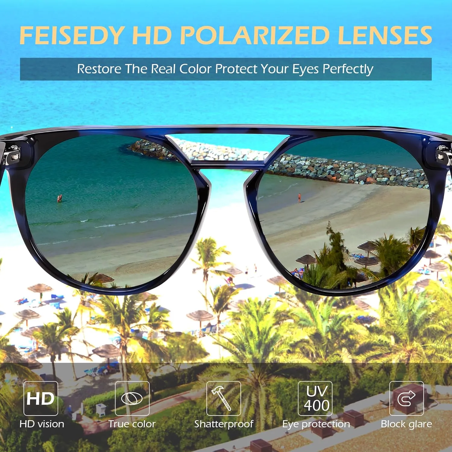 FEISEDY Women's Sunglasses, Cat Eye Aviator Style, UV400 Polarized Sun Glasses, Cute Vintage Trendy B0119