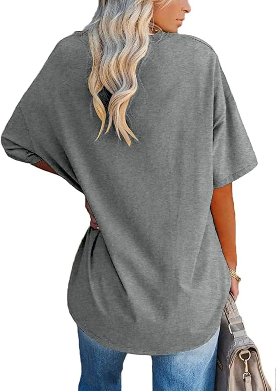 Fisoew Women's Oversized T Shirts Tees Half Sleeve Crew Neck Cotton Tunic Tops