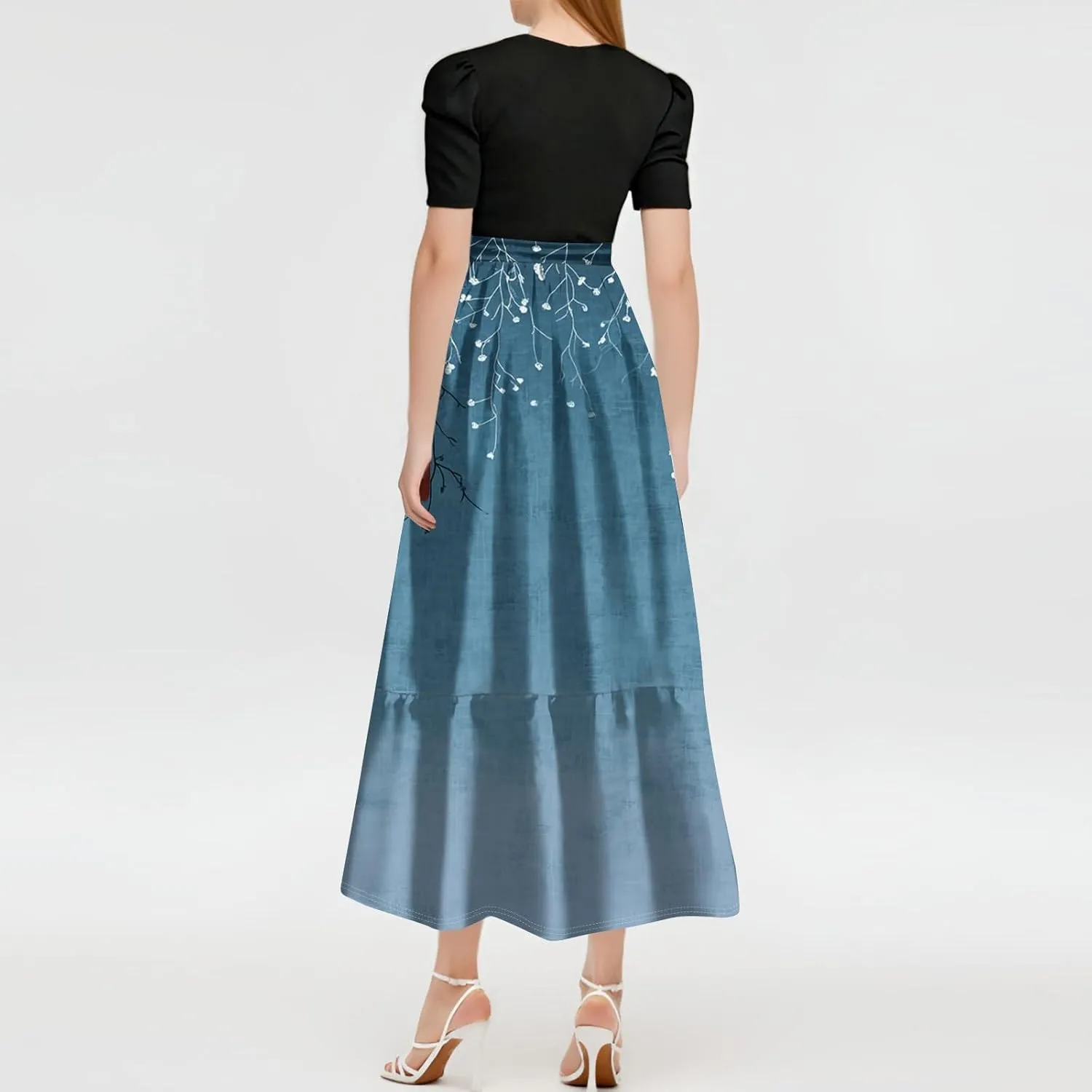 Floral Cocktail Dress for Women 2025 Plus Size Wrap Maxi Dress Ruffle Hem Elegant Outfit