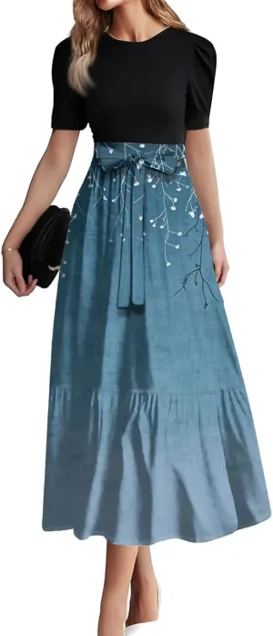 Floral Cocktail Dress for Women 2025 Plus Size Wrap Maxi Dress Ruffle Hem Elegant Outfit