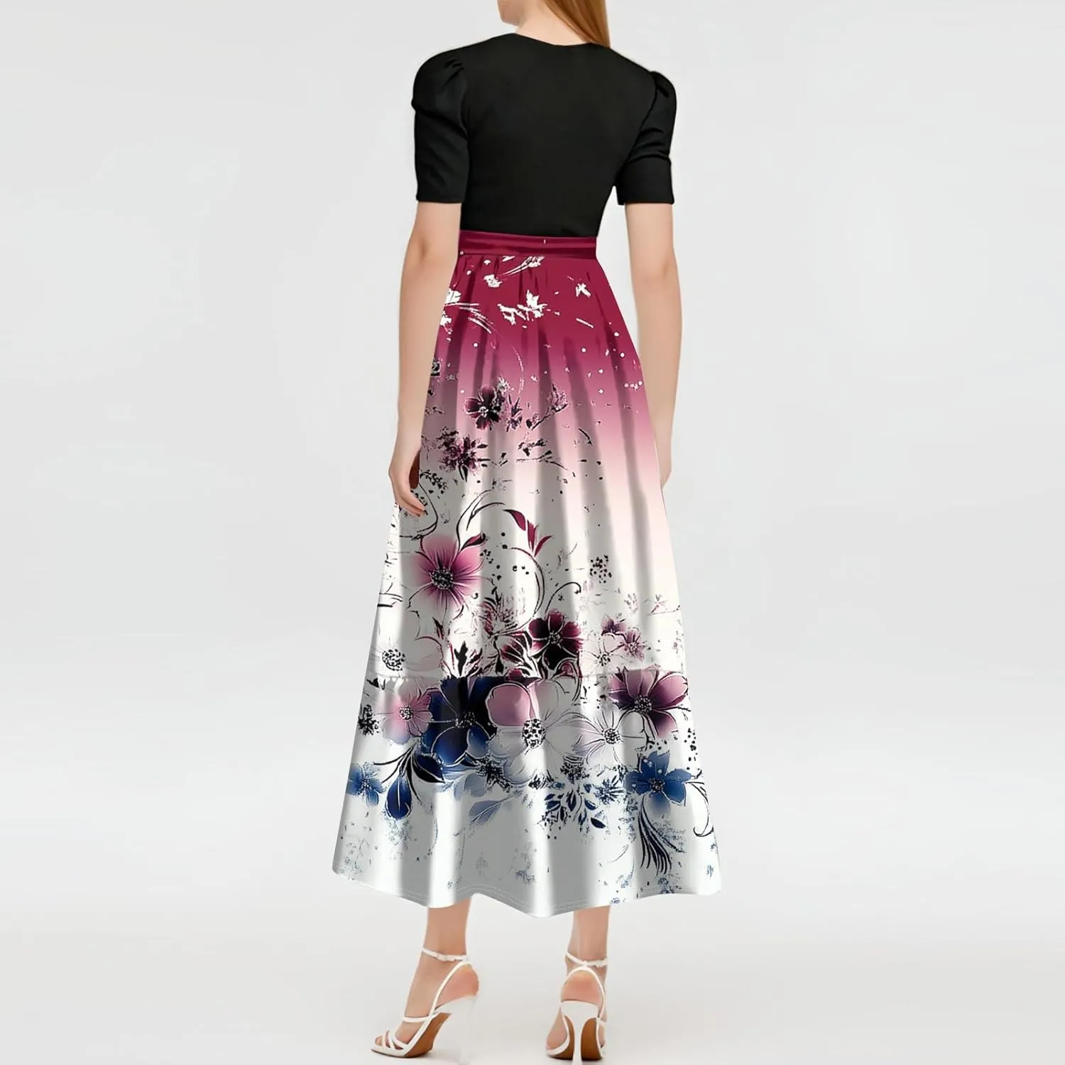 Floral Cocktail Dress for Women 2025 Plus Size Wrap Maxi Dress Ruffle Hem Elegant Outfit
