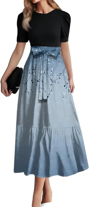 Floral Cocktail Dress for Women 2025 Plus Size Wrap Maxi Dress Ruffle Hem Elegant Outfit