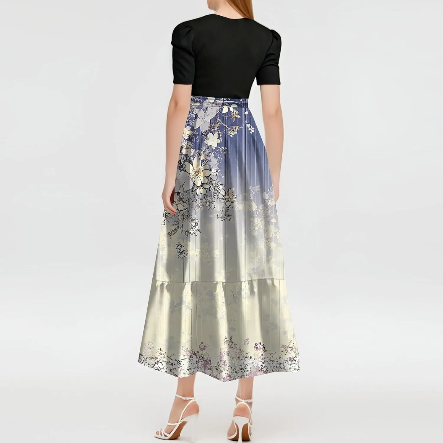 Floral Cocktail Dress for Women 2025 Plus Size Wrap Maxi Dress Ruffle Hem Elegant Outfit