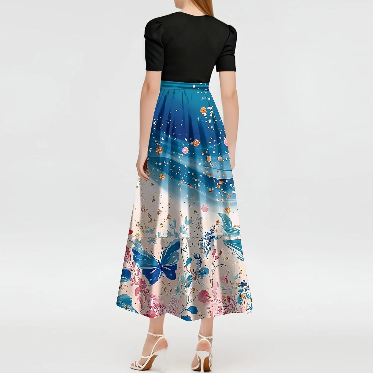 Floral Cocktail Dress for Women 2025 Plus Size Wrap Maxi Dress Ruffle Hem Elegant Outfit