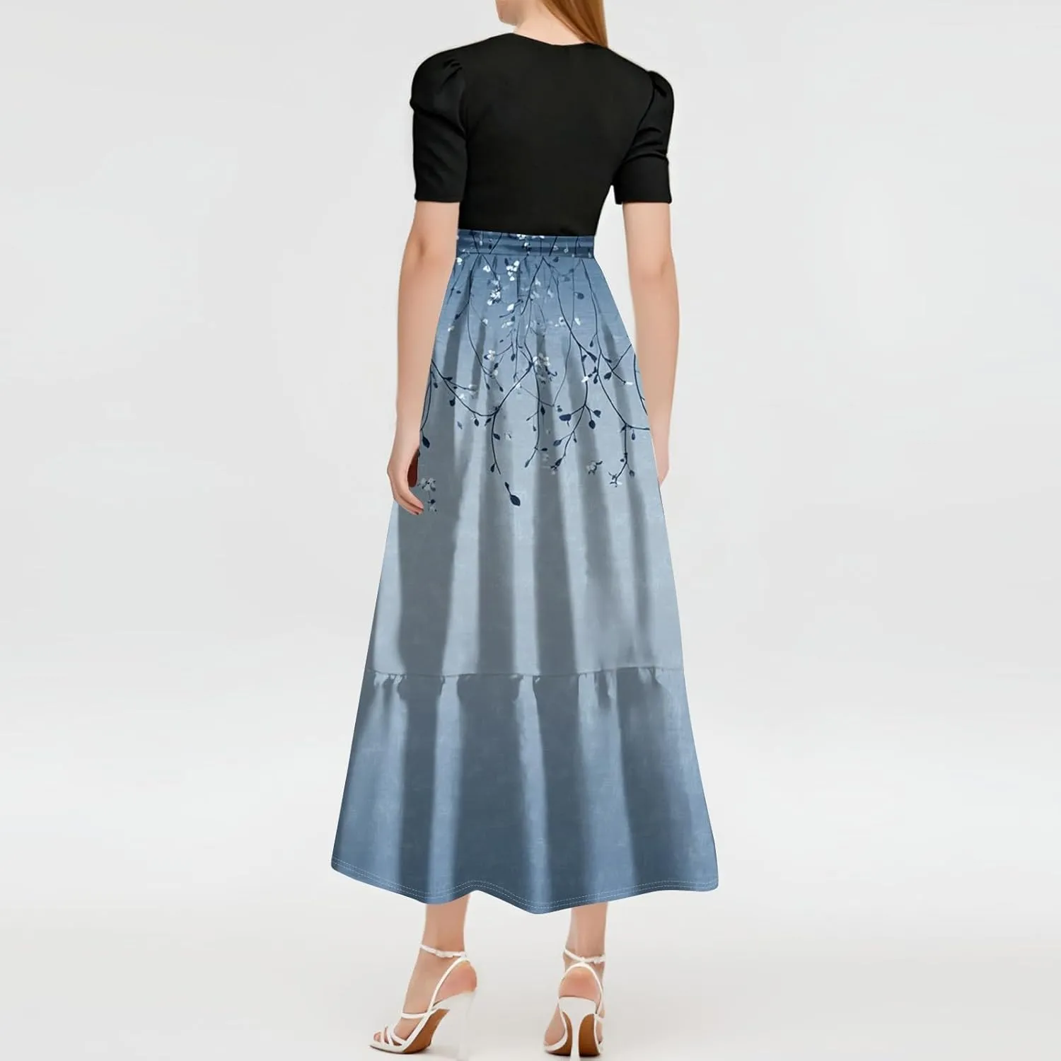Floral Cocktail Dress for Women 2025 Plus Size Wrap Maxi Dress Ruffle Hem Elegant Outfit