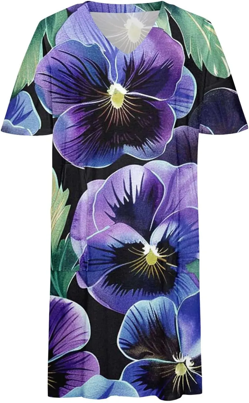 Floral Dress for Women Short Sleeve V Neck Casual Dress Plus Size Summer Dress Shift Spring Midi Dress Spring Dress