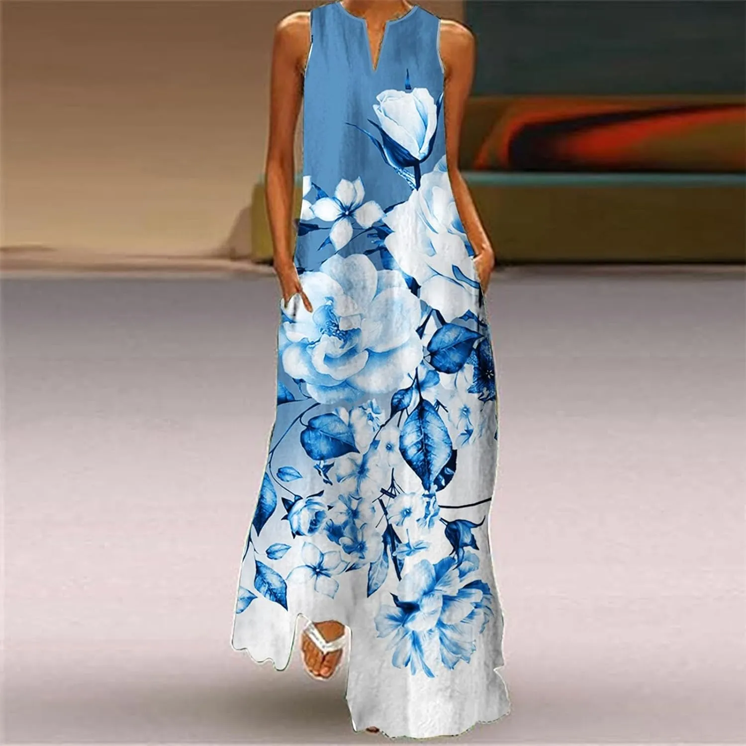 Floral Formal Dress 2025 Vacation Beach Casual Summer Sundresses Sleeveless Tank Short Casual Spring V Neck Chiffon