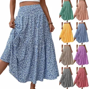 Floral Maxi Skirts for Women Trendy Summer High Waisted Long Skirts Elastic Waist Boho Beach A Line Skirt Cover Up