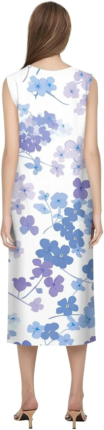 Floral Midi Dress for Women Round Neck Tea Party Sleeveless Floral Dresses with Pockets Stylish Going Out Easter Outfits