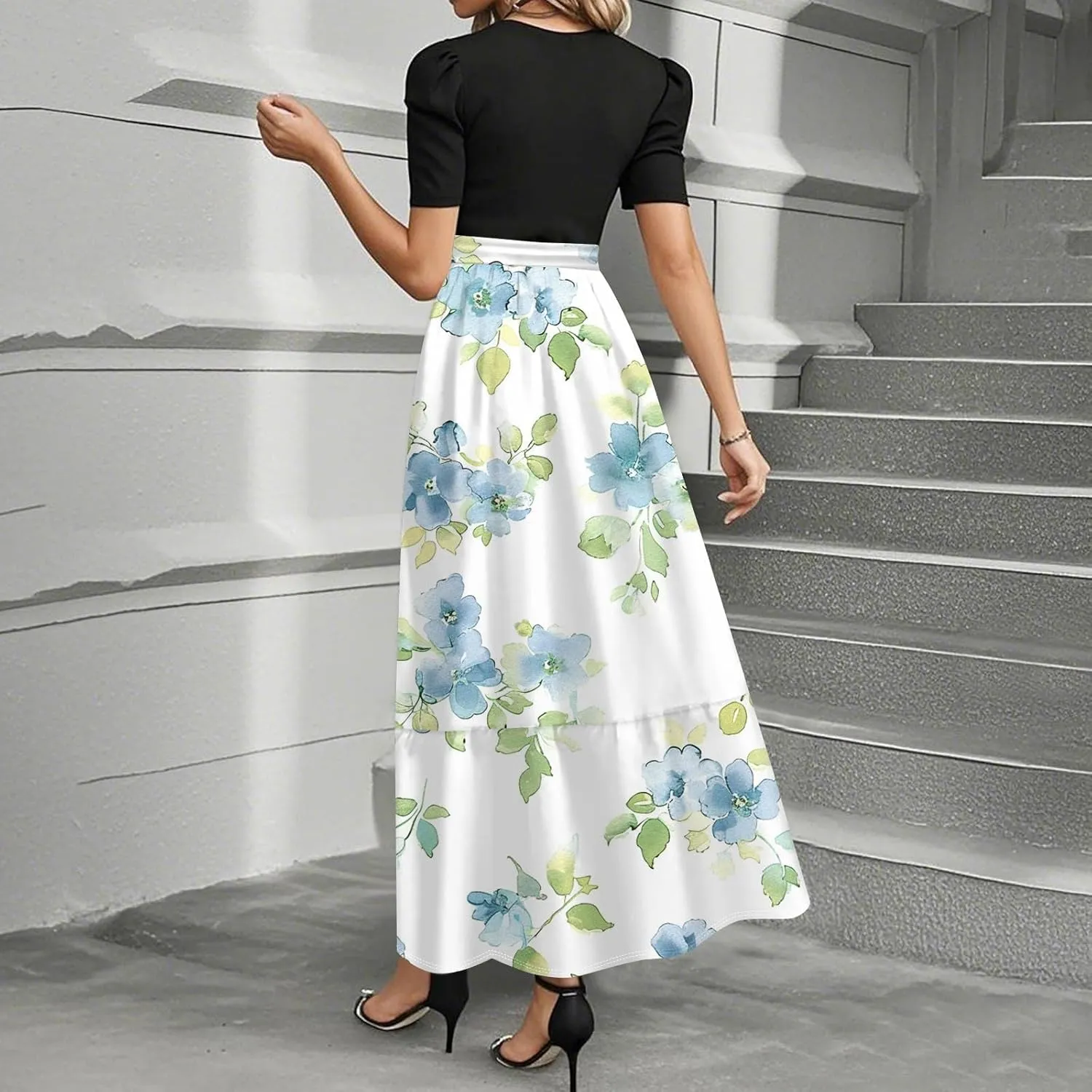 Floral Summer Dresses for Women- 2025 Business Causal Teacher Flowy Maxi Dress Empire Waist Church Modest Dresses
