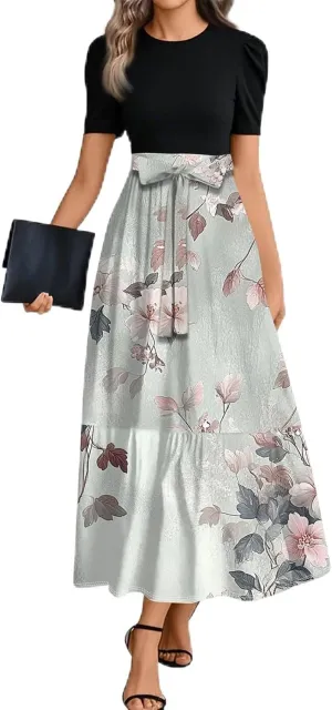 Floral Summer Dresses for Women- 2025 Business Causal Teacher Flowy Maxi Dress Empire Waist Church Modest Dresses