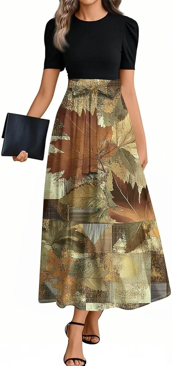 Floral Summer Dresses for Women- 2025 Business Causal Teacher Flowy Maxi Dress Empire Waist Church Modest Dresses