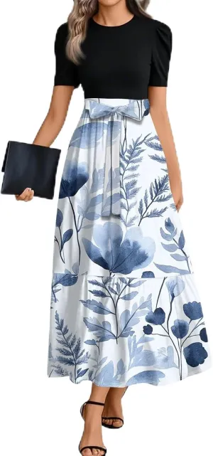 Floral Summer Dresses for Women- 2025 Business Causal Teacher Flowy Maxi Dress Empire Waist Church Modest Dresses