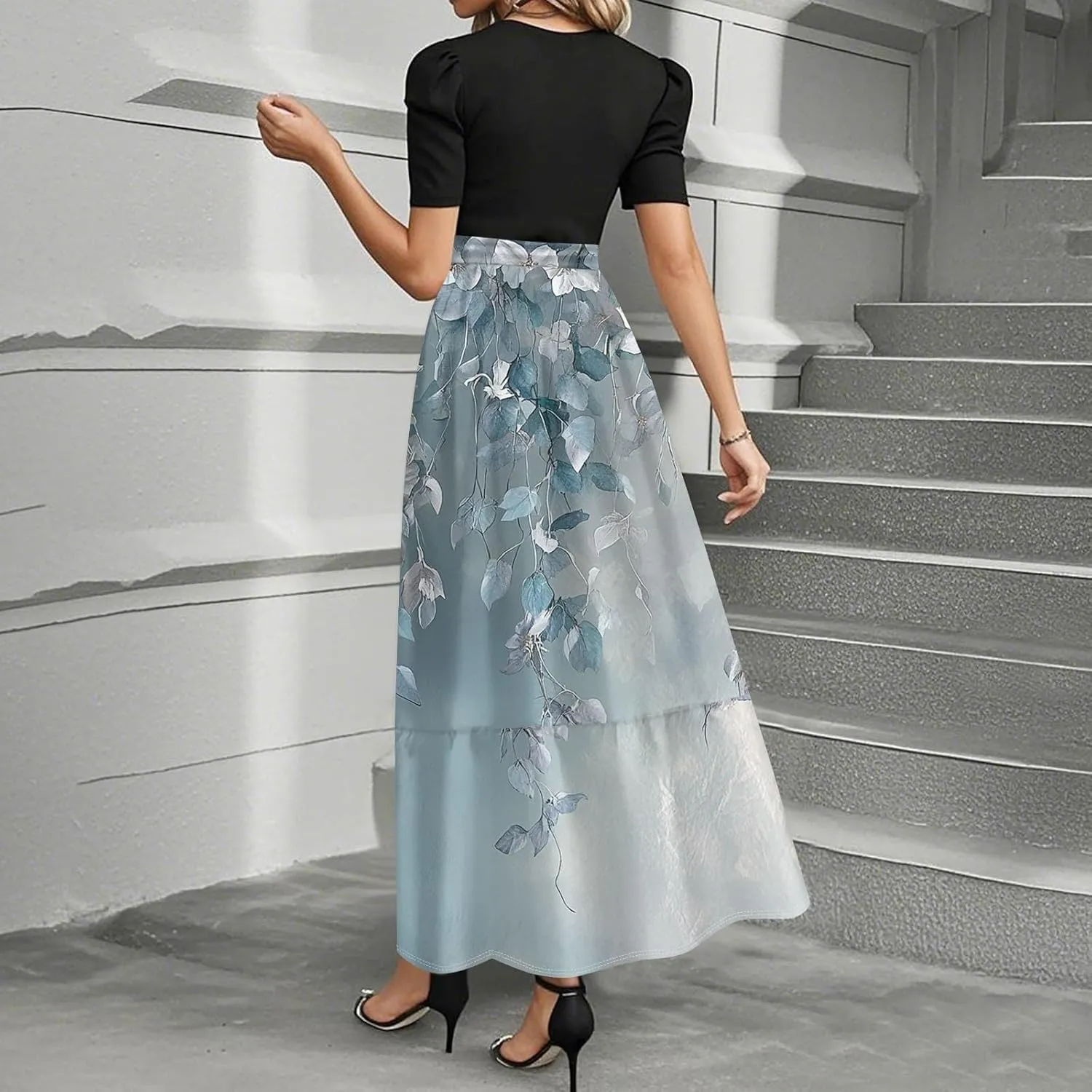 Floral Summer Dresses for Women- 2025 Business Causal Teacher Flowy Maxi Dress Empire Waist Church Modest Dresses