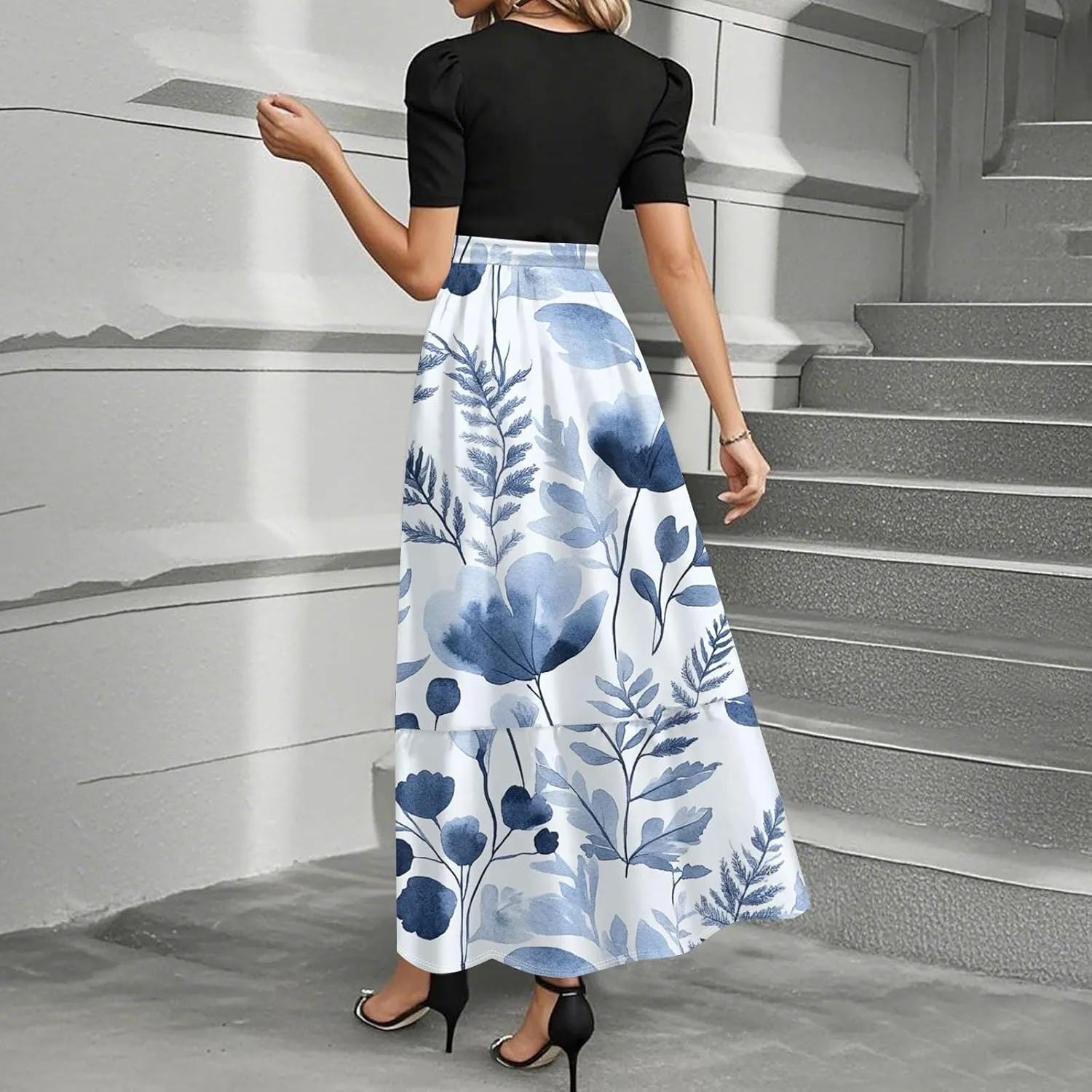 Floral Summer Dresses for Women- 2025 Business Causal Teacher Flowy Maxi Dress Empire Waist Church Modest Dresses
