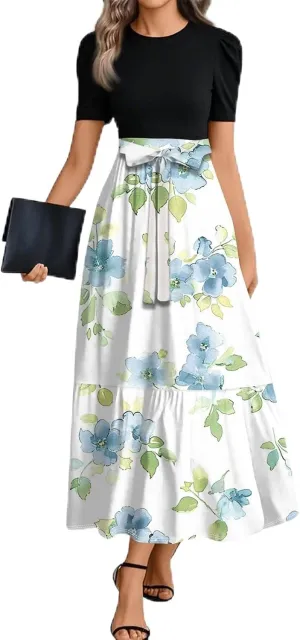 Floral Summer Dresses for Women- 2025 Business Causal Teacher Flowy Maxi Dress Empire Waist Church Modest Dresses