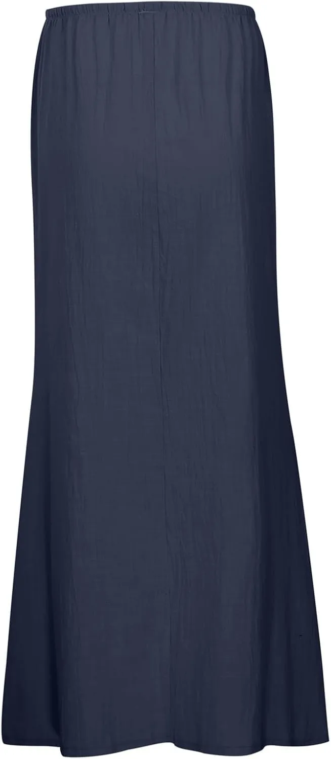 Flowy Skirt Casual Slim Fit Stretchy Drawstring High Elastic Waist Flare Long Skirts for Women Trendy Streetwear